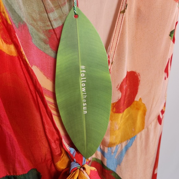 FARM Rio Cover Up Wrap Dress Women's Size M Multicolor Mixed Fruits Ocean Resort - Picture 9 of 16